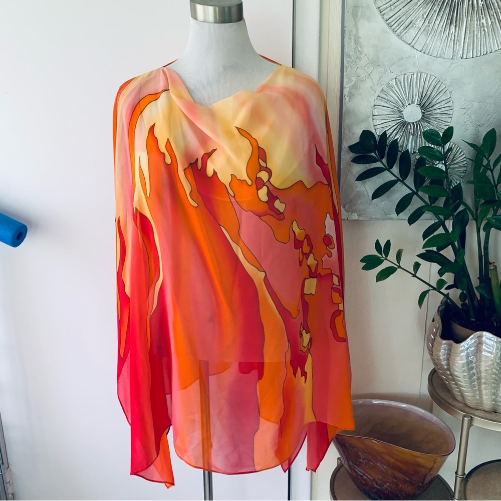 NWOT hand painted 100% silk top Art to Wear Tunic poncho size L/Xl